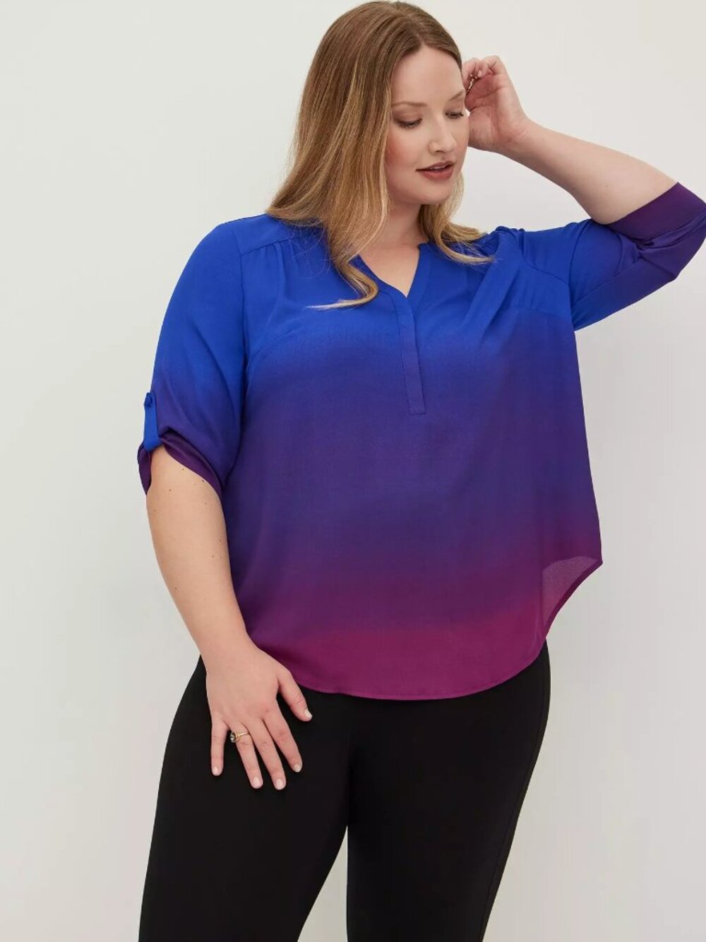 NWT Torrid Harper Blouse 3X Blue Purple Ombre Georgette Plus Size